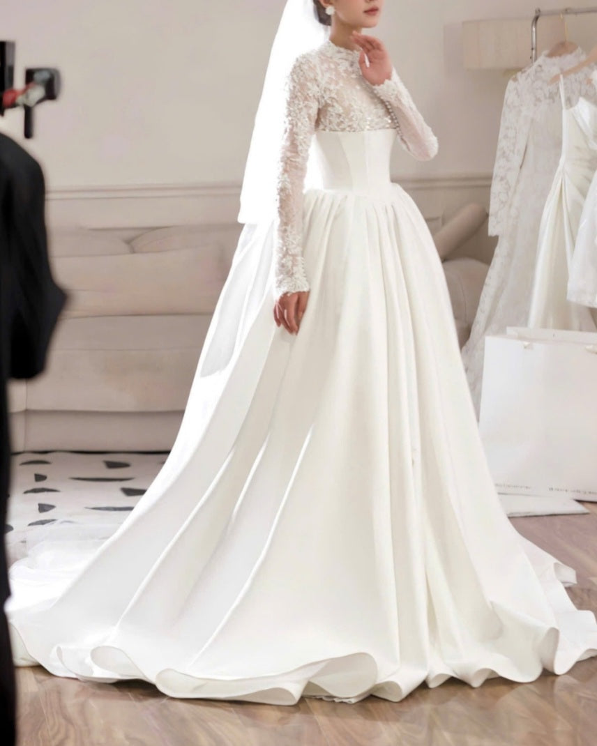 FAY - Long sleeve Lace & Satin Wedding Dress