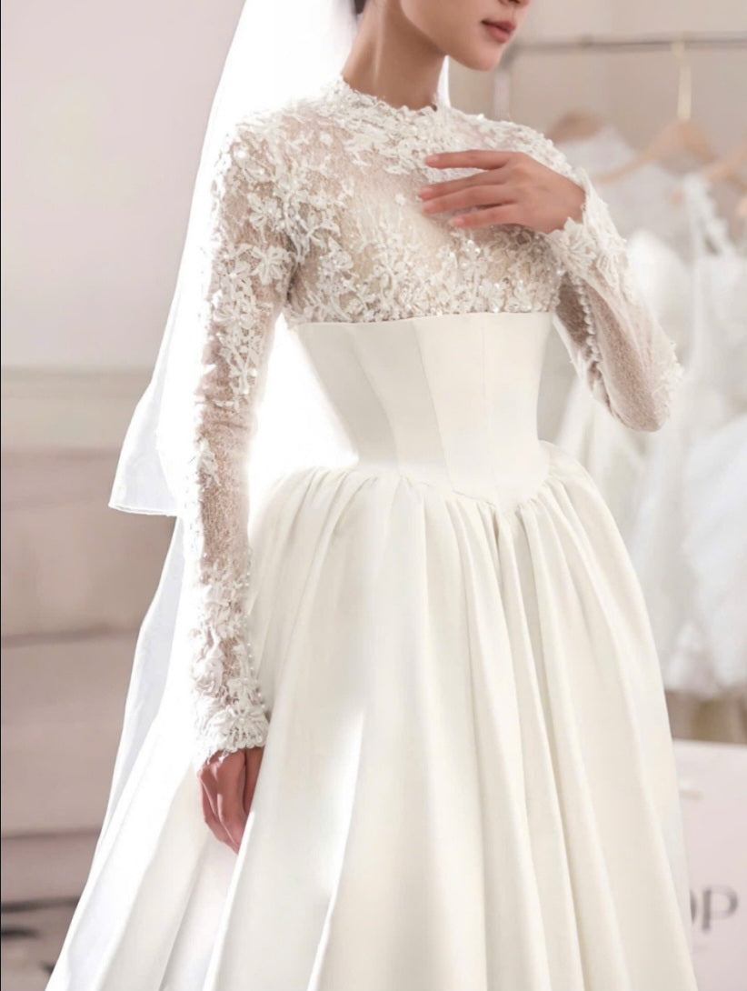 FAY - Long sleeve Lace & Satin Wedding Dress