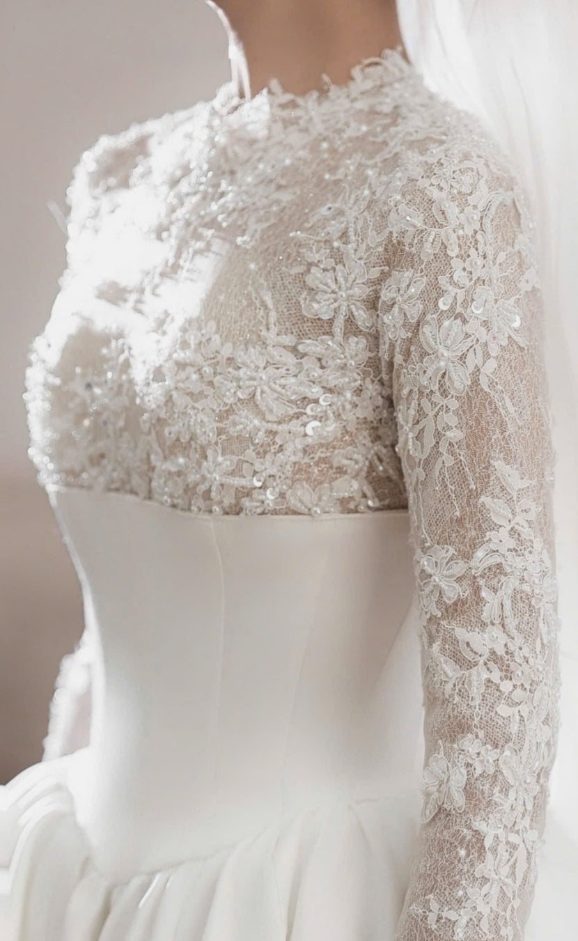 FAY - Long sleeve Lace & Satin Wedding Dress