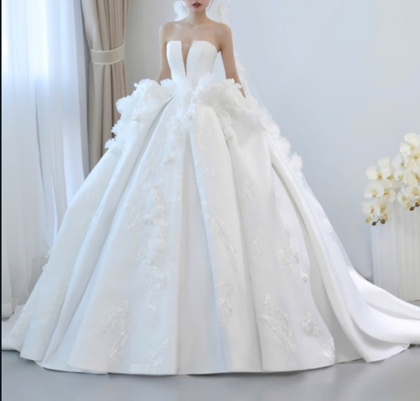 FLORA - 3D Floral Satin Ball Gown Wedding Dress
