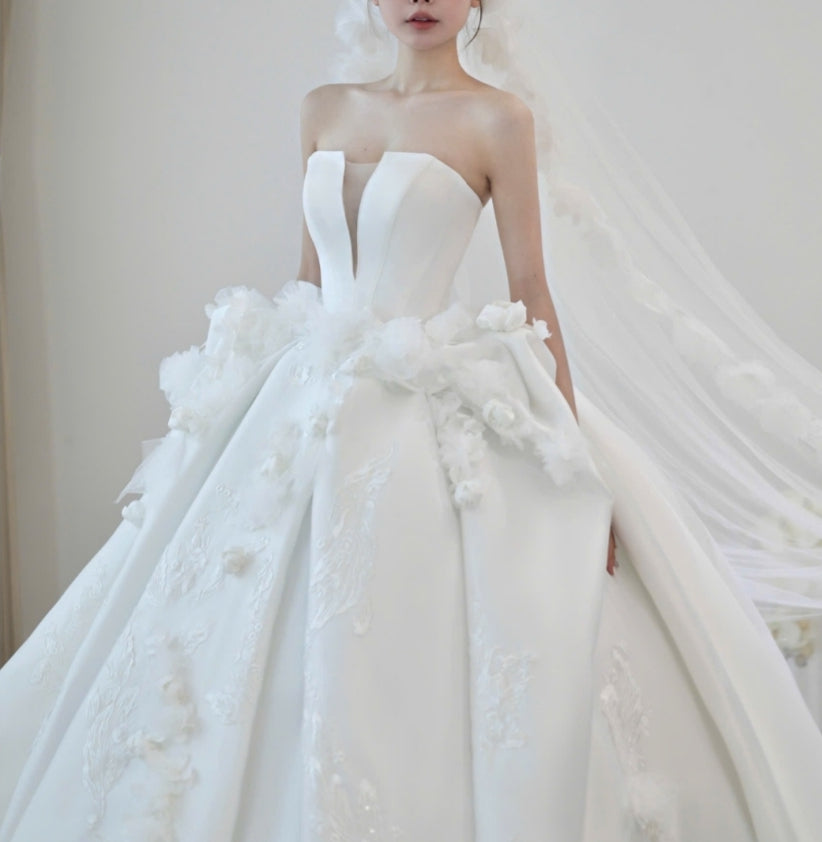 FLORA - 3D Floral Satin Ball Gown Wedding Dress
