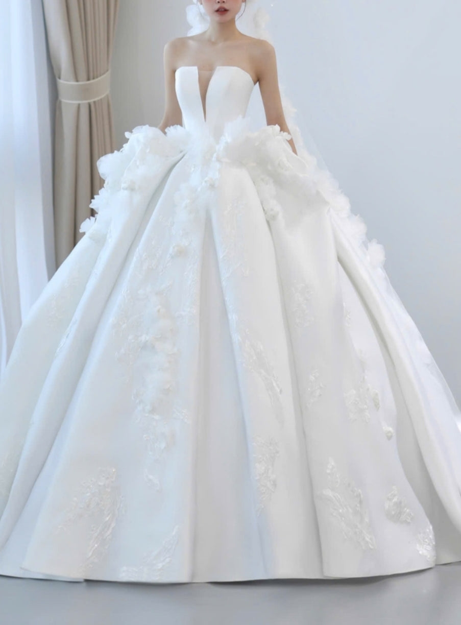 FLORA - 3D Floral Satin Ball Gown Wedding Dress