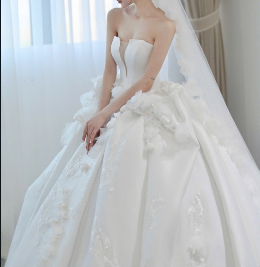 FLORA - 3D Floral Satin Ball Gown Wedding Dress