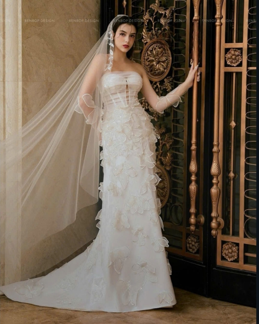 AMELIA - Sheer 3D Chiffon Fit & Flare Wedding Dress